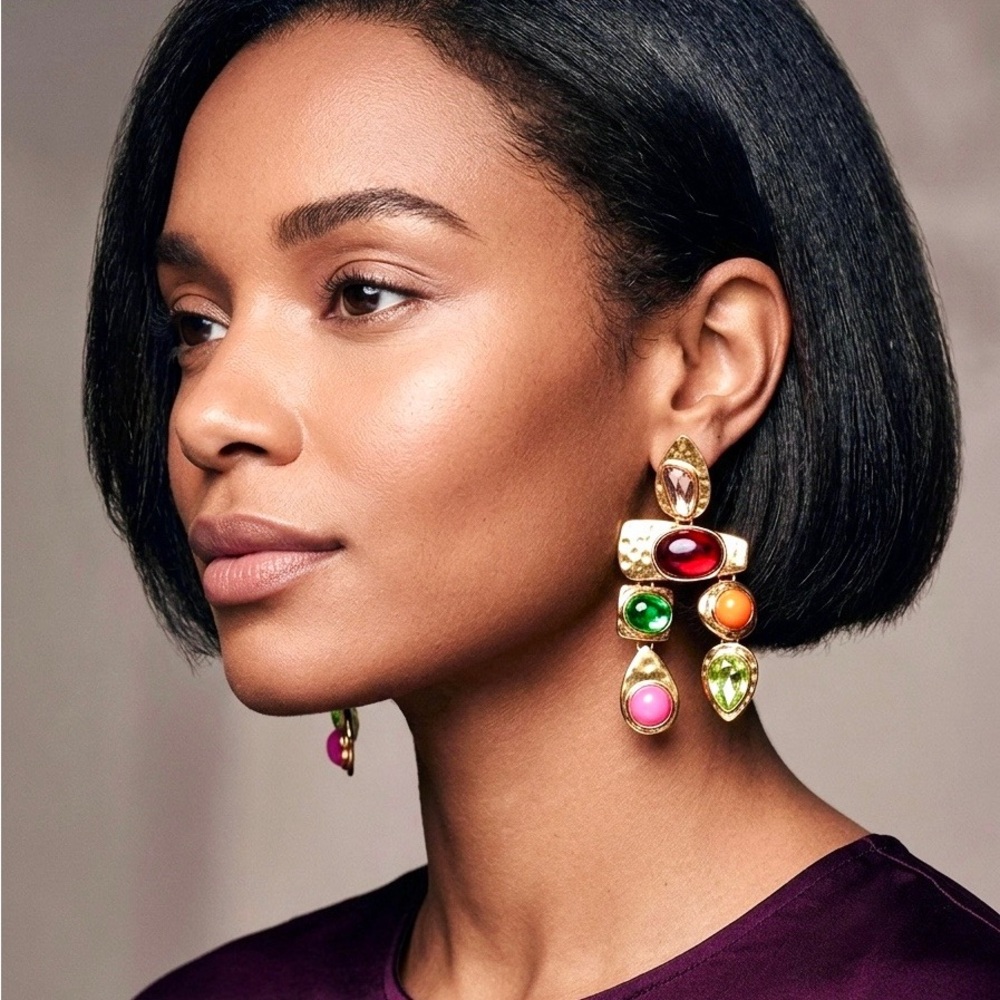 Colorful Crystal Resin Statement Dangle Earrings – Bold & Eye-Catching
